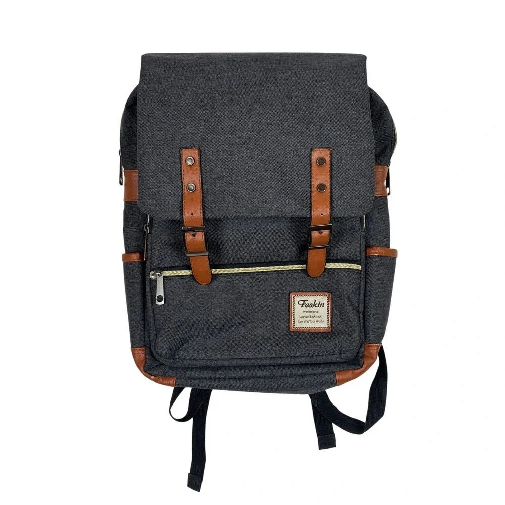 Feskin Laptop Backpack Unisex OS Grey Canvas Professional Rucksack Bag